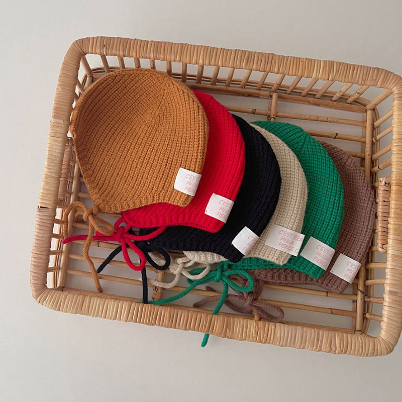 冬暖かい子供の耳保護帽子無地ウールベビーニットビーニー 4- - Infant Beanie Hat With Ears のレビューと価格