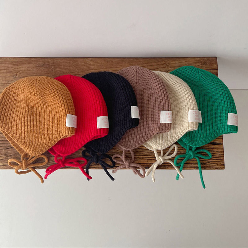冬暖かい子供の耳保護帽子無地ウールベビーニットビーニー 4- - Infant Beanie Hat With Ears のレビューと価格