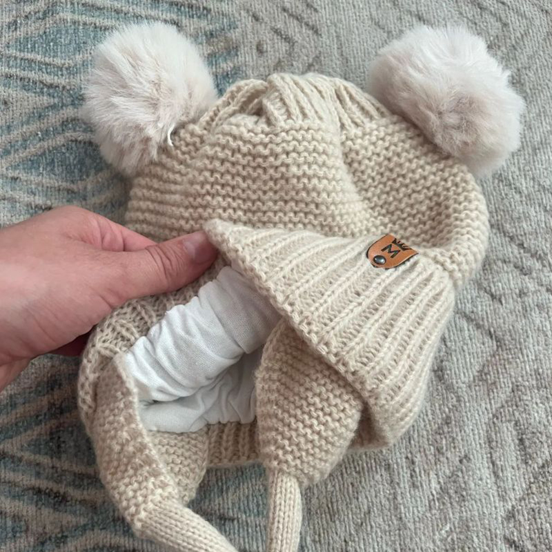ベビーウール帽子かわいい毛皮ボール耳保護帽子子供冬肥厚暖かい - Infant Beanie Hat With Ears のレビューと価格