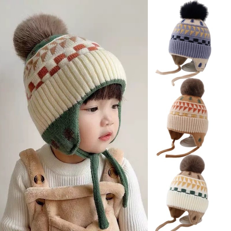 耳当て付きベビーニット帽、柔らかく暖かいポンポン付き冬用ニッ - Infant Beanie Hat With Ears のレビューと価格