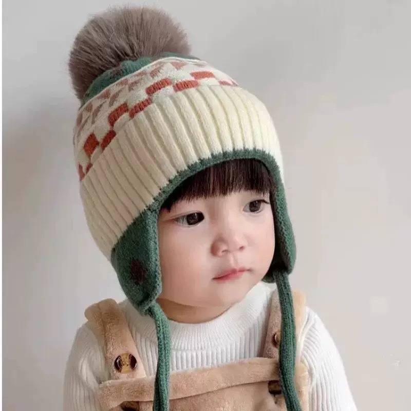 耳当て付きベビーニット帽、柔らかく暖かいポンポン付き冬用ニッ - Infant Beanie Hat With Ears のレビューと価格