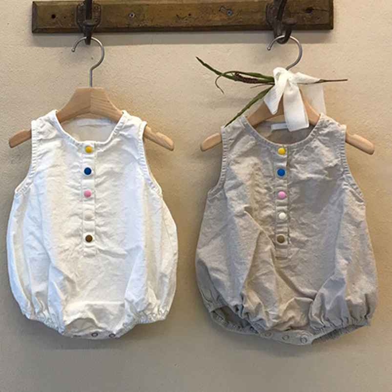 男の子と女の子のためのノースリーブのリネンとコットンロンパー - Baby Summer Linen Sleeveless Jumpsuit のレビューと価格