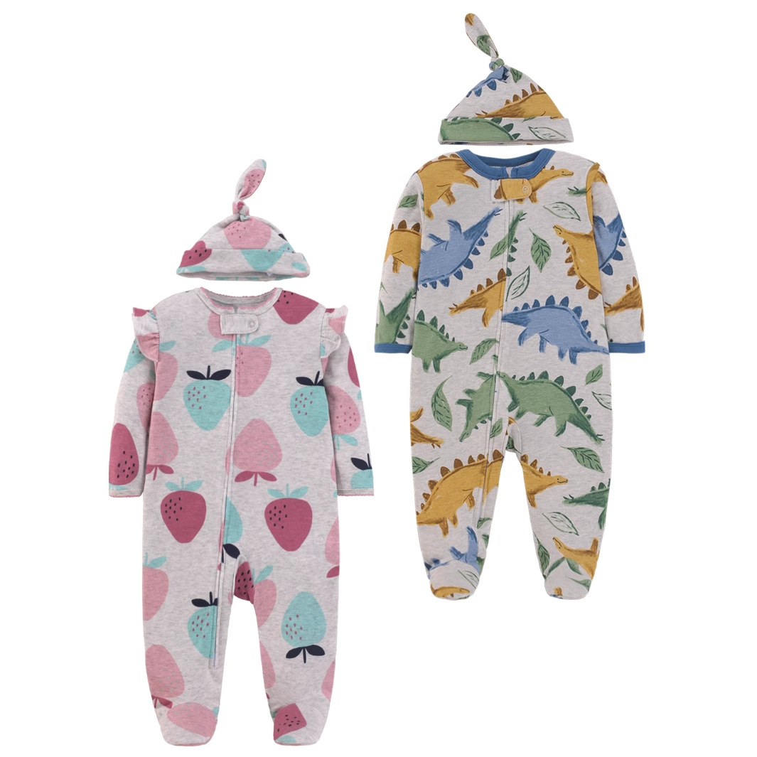 新生児用ピュアコットンロンパースパジャマ、漫画プリントのワン - Cotton Baby Onesies Zipper のレビューと価格