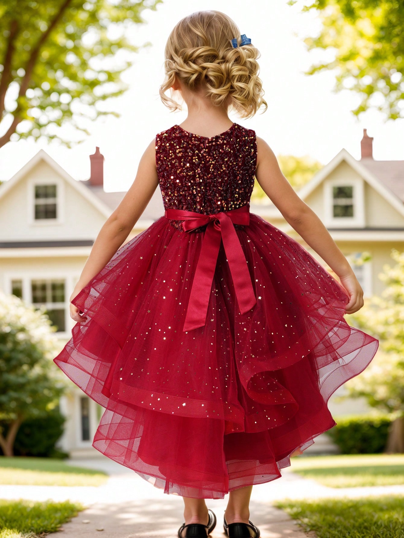 女の赤ちゃんプリンセス花柄スパンコールドレスオフショルダー幼 - Toddler Girl Tulle Party Dress のレビューと価格