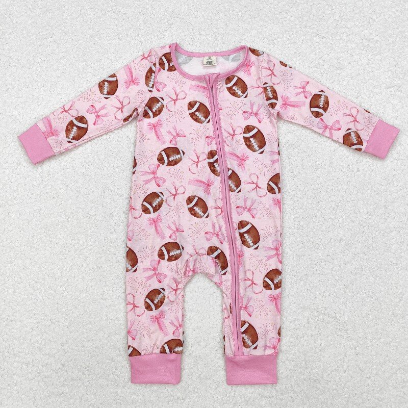 冬のブティック女の赤ちゃんラグビーパターンカバーオールピンク - Cotton Baby Onesies Zipper のレビューと価格
