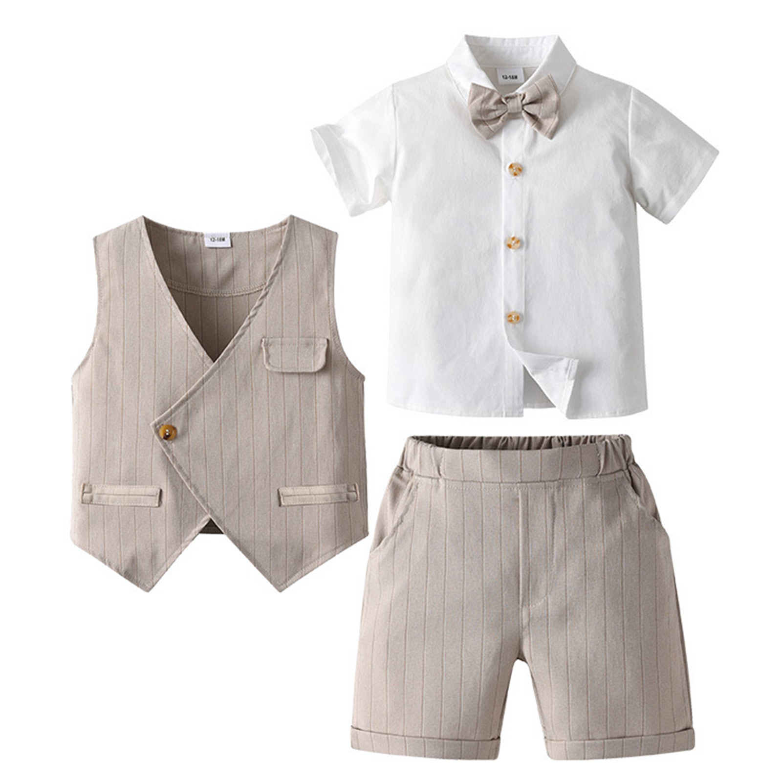 ベビー男の子服 ジェントルマンスーツ風衣装 ラペル半袖ボウベ - Baby Boy Suit Set Baptism のレビューと価格