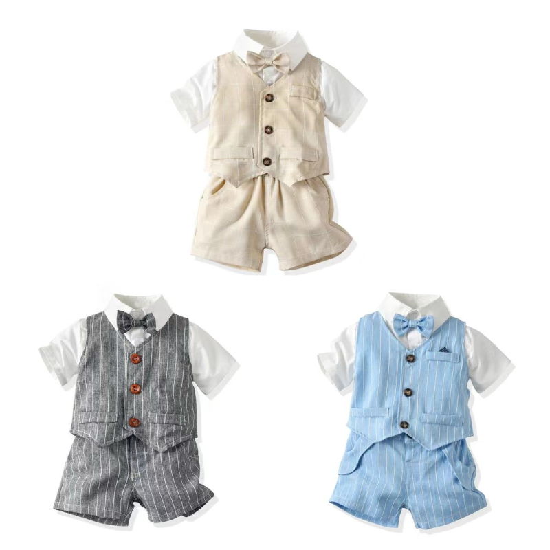 赤ちゃんのための英国の紳士服,蝶ネクタイ付きのスーツ,ベスト - Baby Boy Suit Set Baptism のレビューと価格