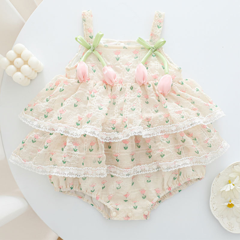 2026年ベビーガールサマープリンセスストラップボディスーツ - Newborn Baby Girl Romper Floral のレビューと価格