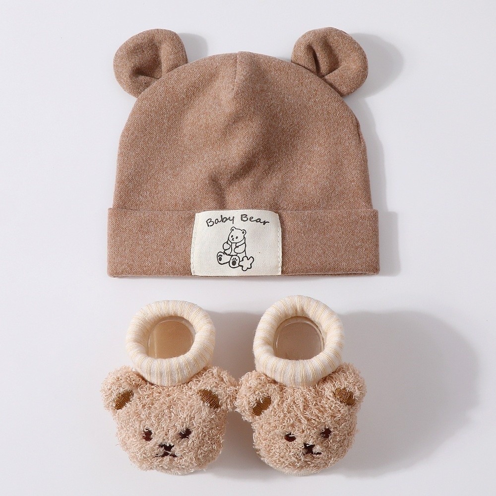 2個セット かわいいコットン製ベビーハットとソックスセット  - Infant Beanie Hat With Ears のレビューと価格