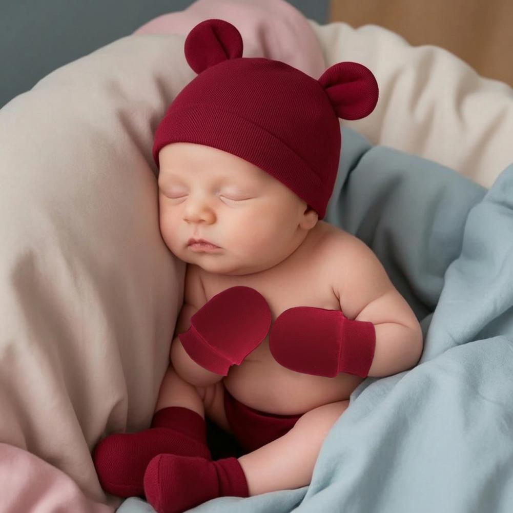 ベビースクラッチミトンブーティ新生児帽子ミトンセット綿幼児用 - Infant Beanie Hat With Ears のレビューと価格