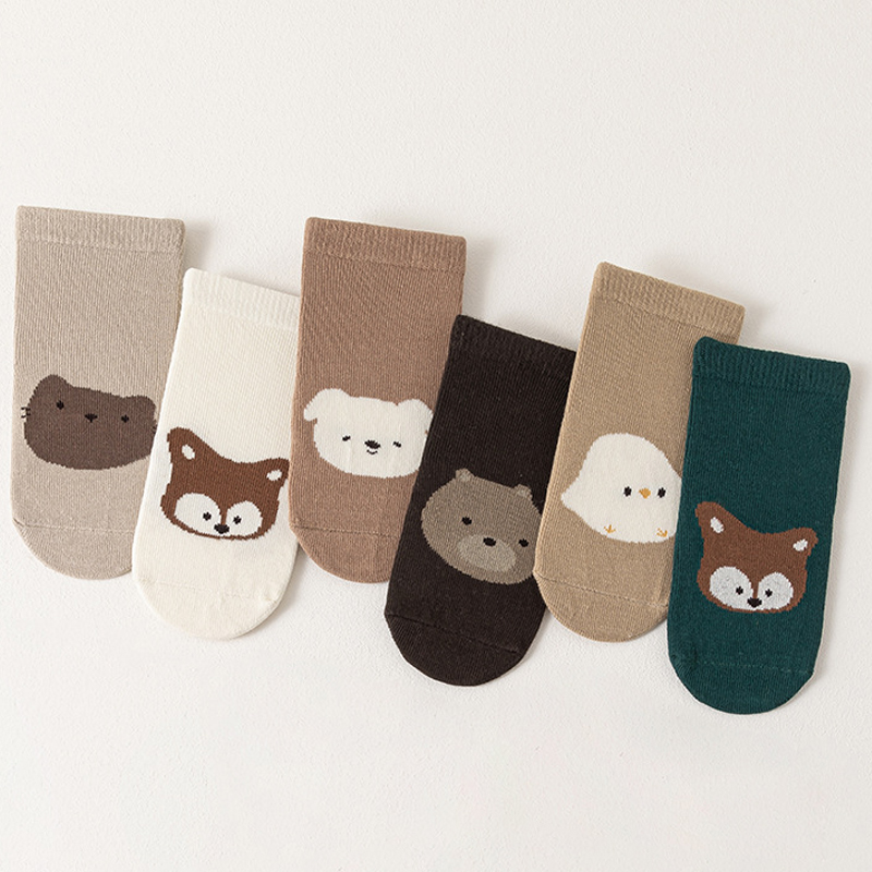 6足組のかわいい漫画動物柄ベビー滑り止めフロアソックス、0- - Unisex Baby Socks Non Slip のレビューと価格