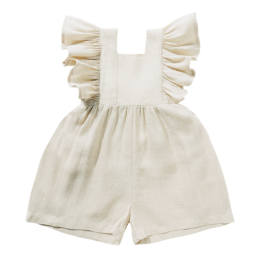 夏用ベビー服 ユニセックス 女の子用ロンパース リネン カジ - Baby Summer Linen Sleeveless Jumpsuit のレビューと価格