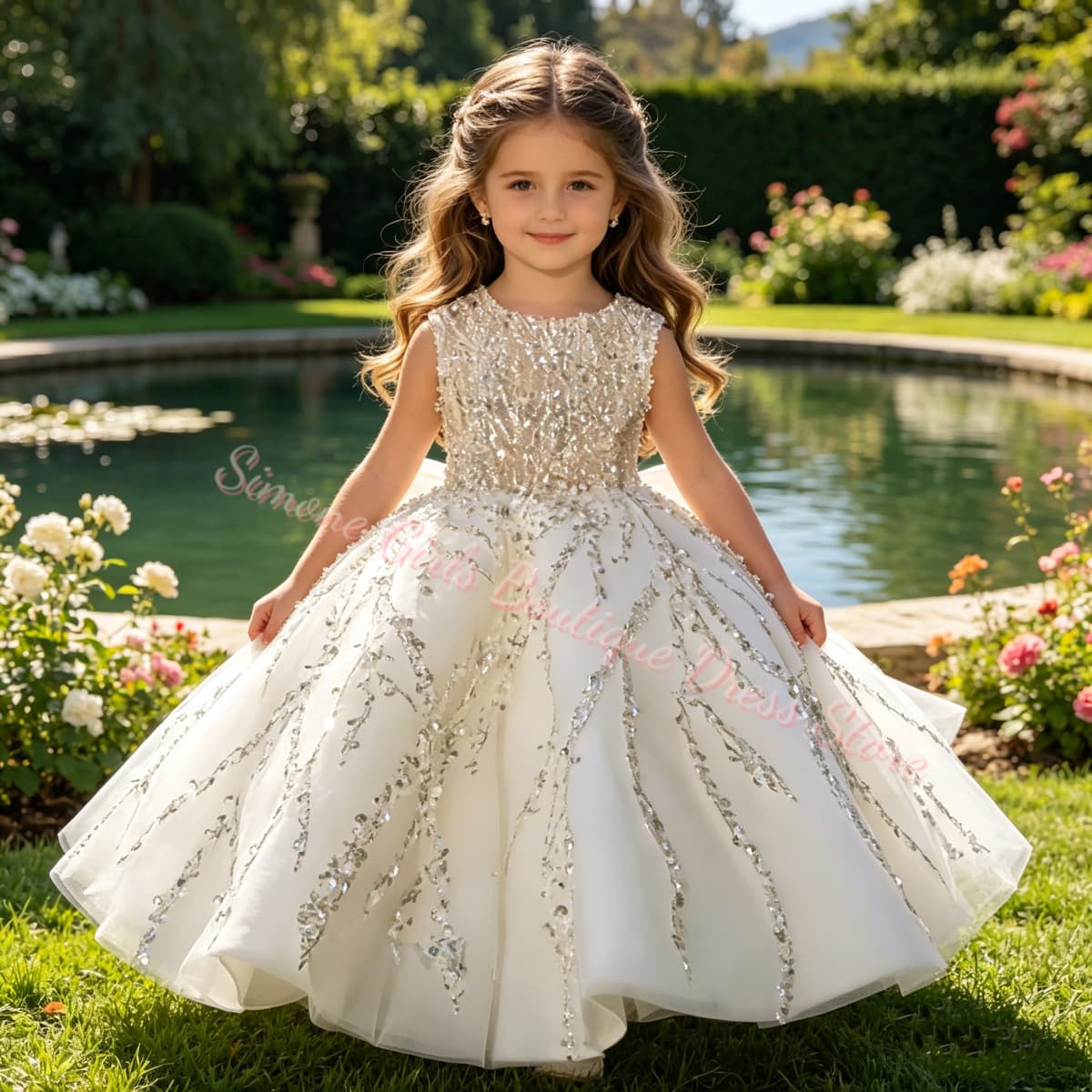フラワーガールドレス 高級ビーズ装飾 ウェディングパーティー - Toddler Girl Tulle Party Dress のレビューと価格