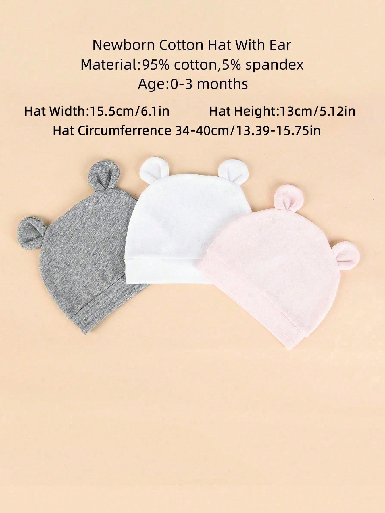 3個セット 新生児用無地単層コットンニットベビービーニーハッ - Infant Beanie Hat With Ears のレビューと価格