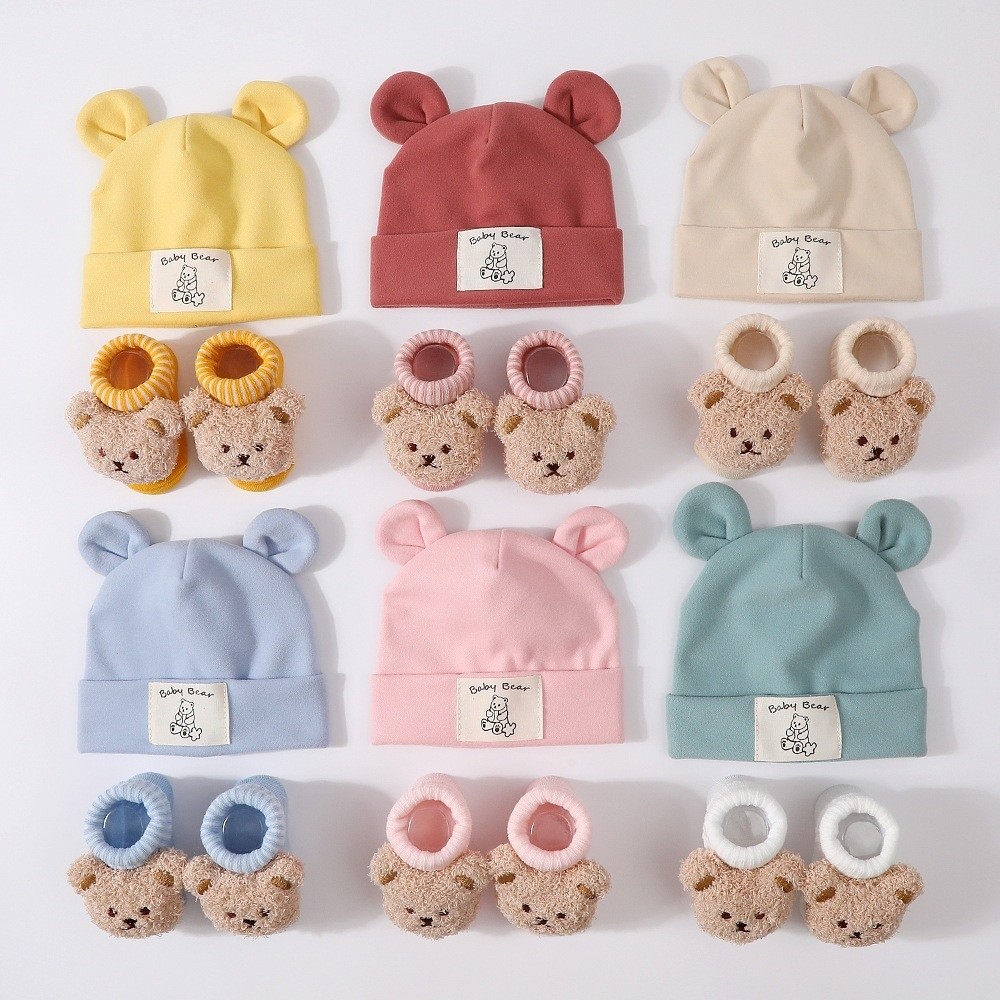2点セット：綿製ベビーハットと靴下。暖かく通気性に優れたベビ - Infant Beanie Hat With Ears のレビューと価格