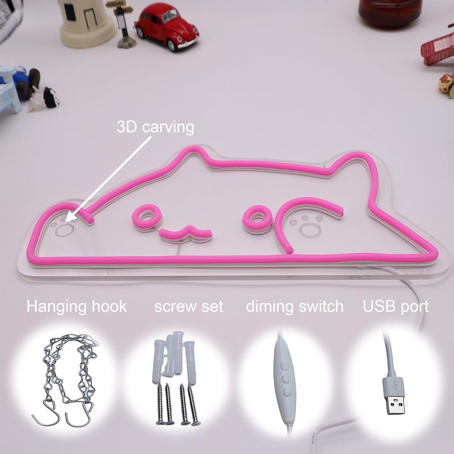 猫のネオンサイン、動物型USB調光LEDネオンライト、寝室、 - Nursery のレビューと価格
