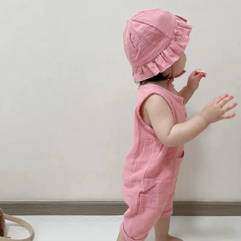 ベビーコットンノースリーブロンパーススーツ、帽子付き新生児ロ - Baby Summer Linen Sleeveless Jumpsuit のレビューと価格