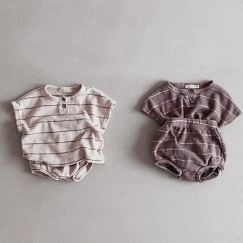 新しい子供半袖スーツストライプガールズボーイズセット夏トップ - Baby Boy Suit Set Baptism のレビューと価格