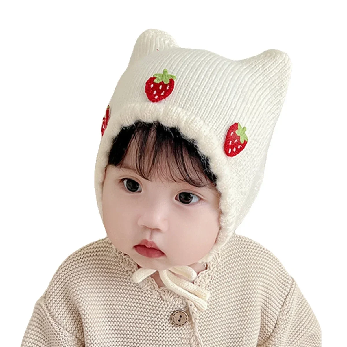 新しい秋冬女の赤ちゃん帽子かわいいイチゴ耳幼児ビーニーキャッ - Infant Beanie Hat With Ears のレビューと価格