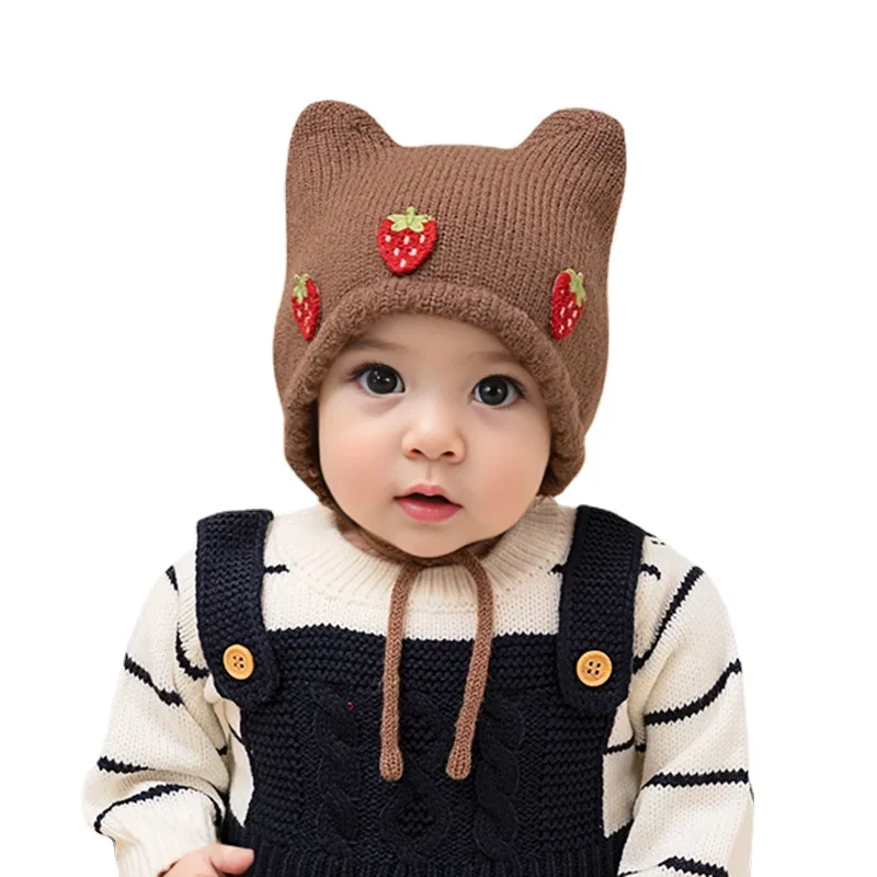 新しい秋冬女の赤ちゃん帽子かわいいイチゴ耳幼児ビーニーキャッ - Infant Beanie Hat With Ears のレビューと価格