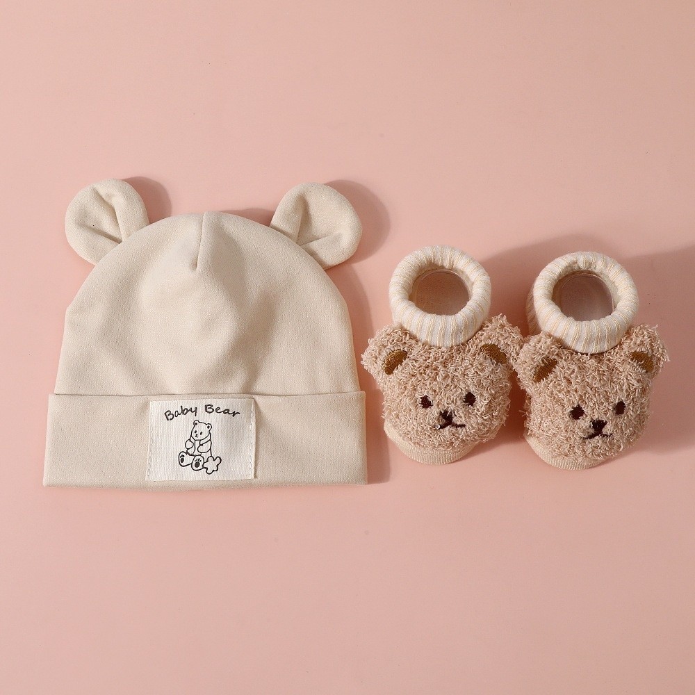 2 ピース/セットかわいい綿ベビー帽子靴下セットソフト暖かい - Infant Beanie Hat With Ears のレビューと価格
