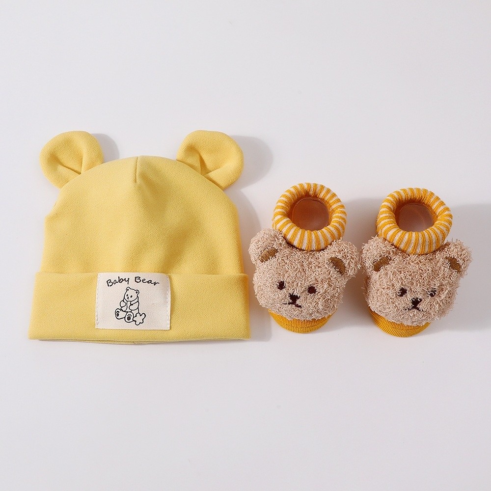 2 ピース/セットかわいい綿ベビー帽子靴下セットソフト暖かい - Infant Beanie Hat With Ears のレビューと価格