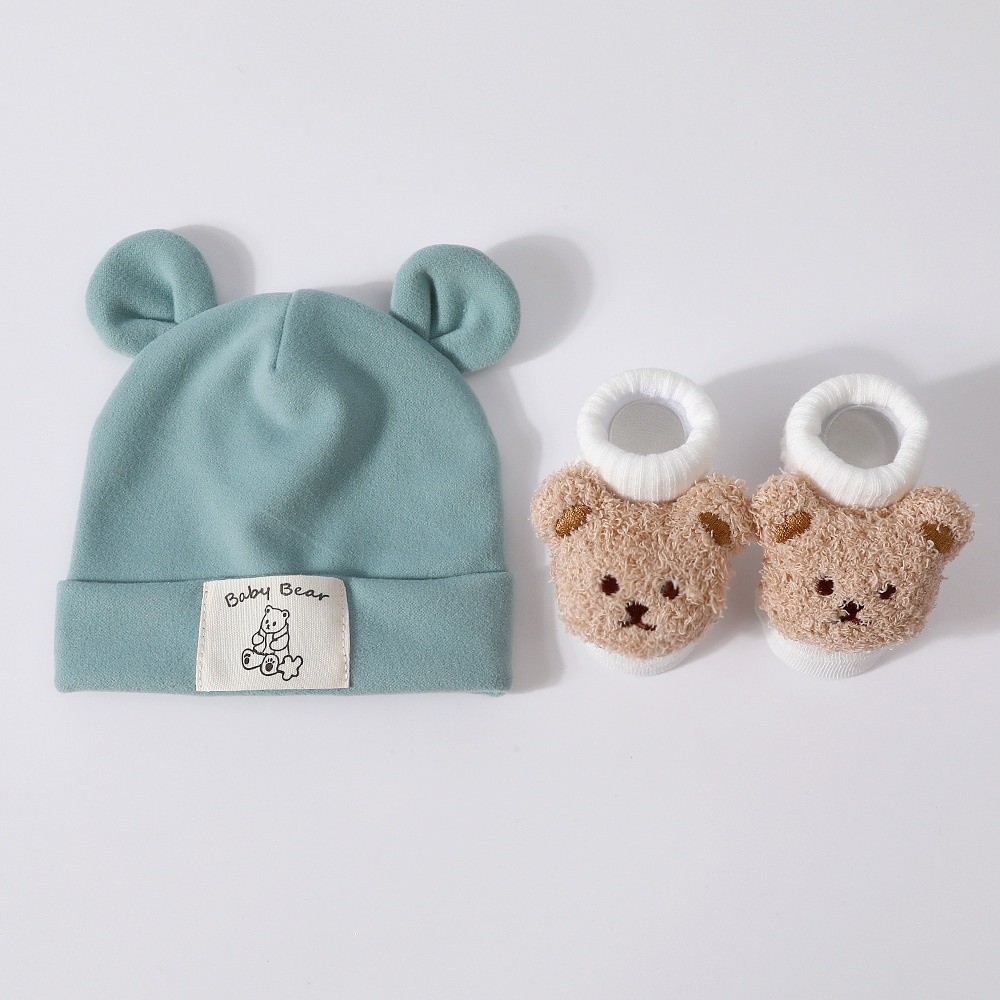 2 ピース/セットかわいい綿ベビー帽子靴下セットソフト暖かい - Infant Beanie Hat With Ears のレビューと価格