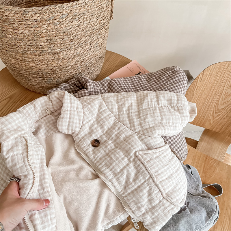 キッズギンガムチェックキルトジャケット、フリース裏地付き、厚 - Toddler Boy Winter Fleece Jacket のレビューと価格