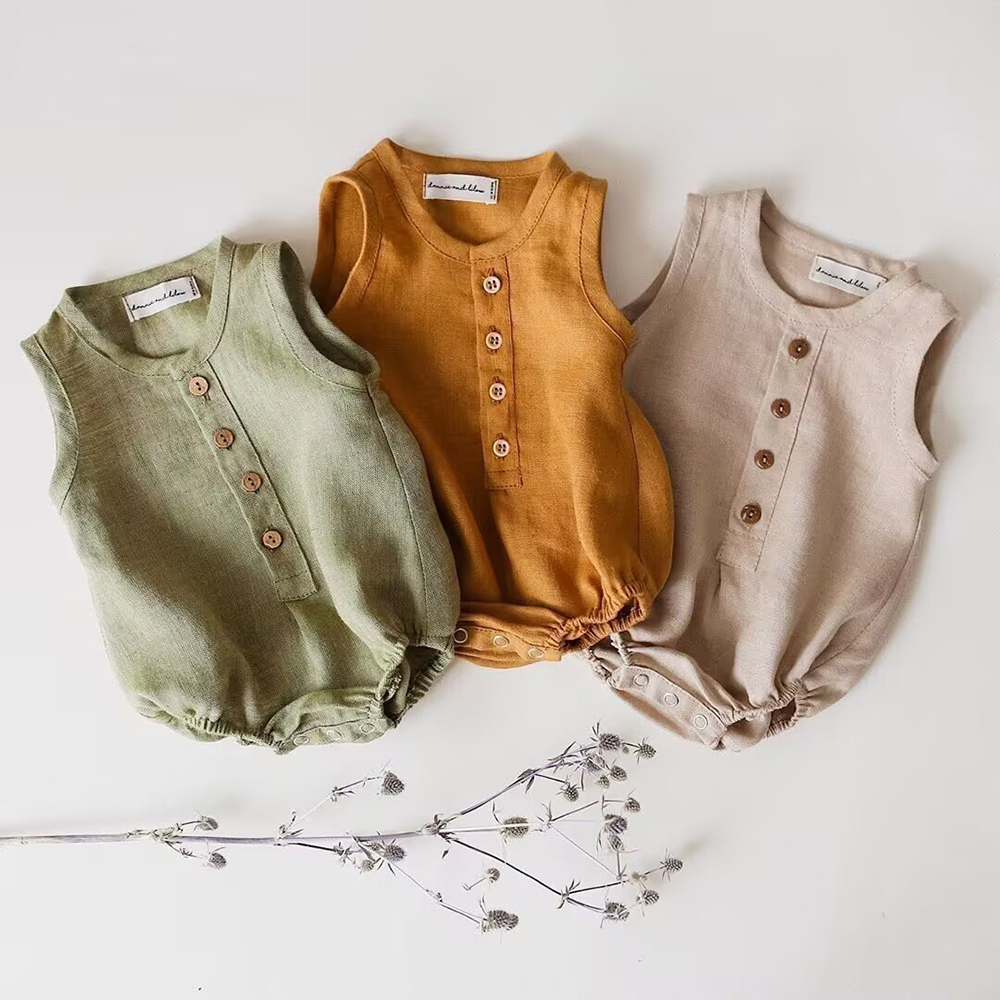 新生児男の子リネンコットンロンパースソフト通気性ノースリーブ - Baby Summer Linen Sleeveless Jumpsuit のレビューと価格