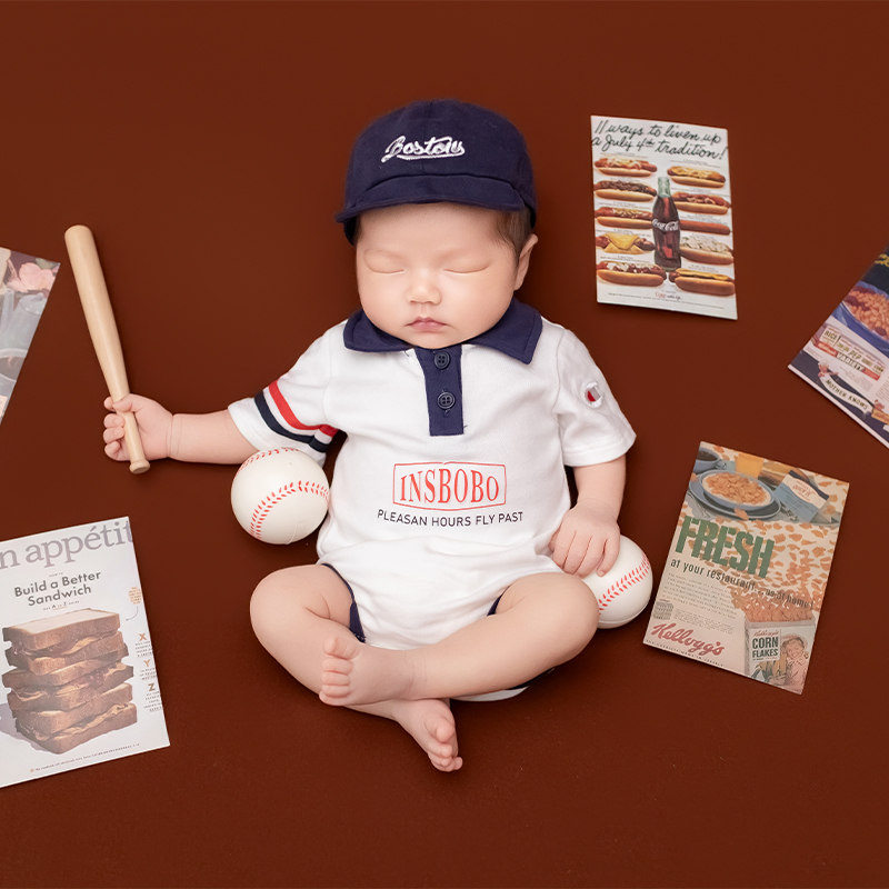 スポーツ野球をテーマにした新生児用写真撮影衣装、半袖ロンパー - Infant Photography Props Outfit のレビューと価格