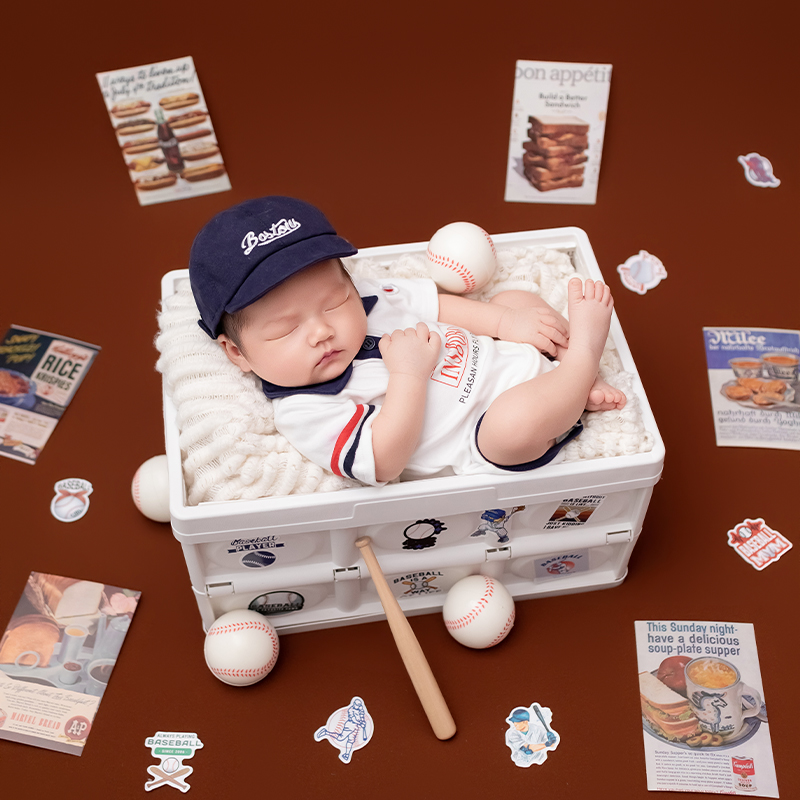 スポーツ野球をテーマにした新生児用写真撮影衣装、半袖ロンパー - Infant Photography Props Outfit のレビューと価格