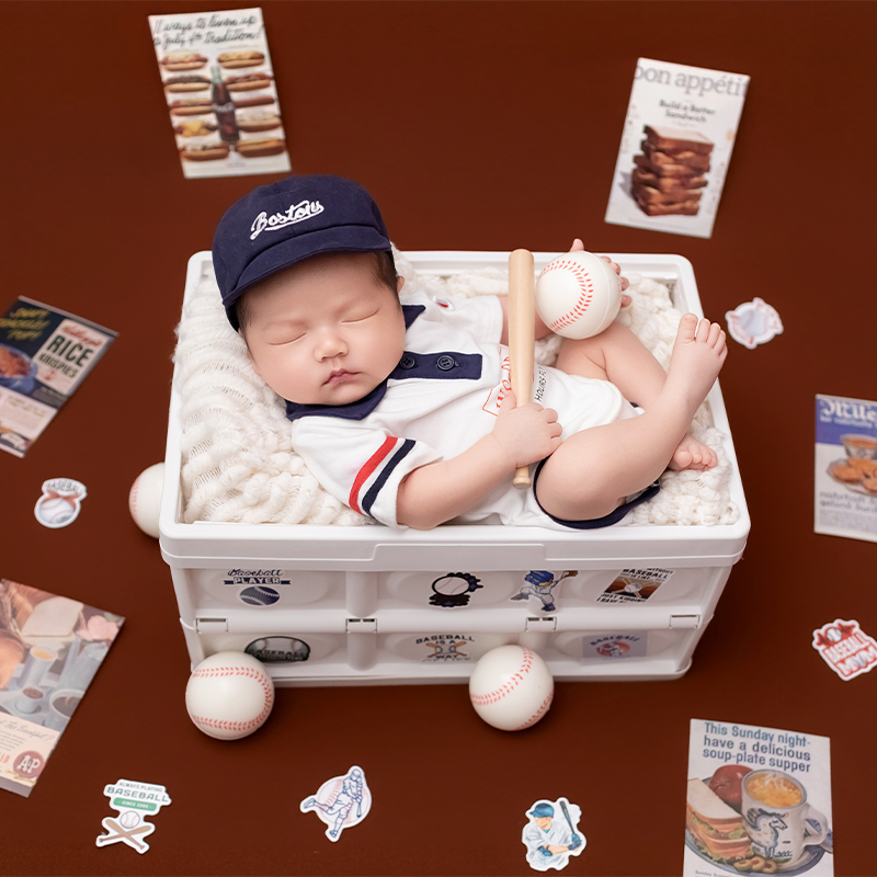 スポーツ野球をテーマにした新生児用写真撮影衣装、半袖ロンパー - Infant Photography Props Outfit のレビューと価格