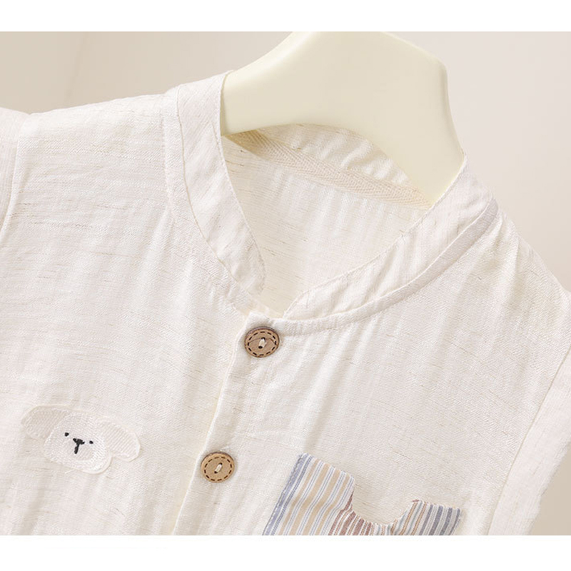 赤ちゃん男の子夏ロンパース漫画動物刺繍ノースリーブジャンプス - Baby Summer Linen Sleeveless Jumpsuit のレビューと価格
